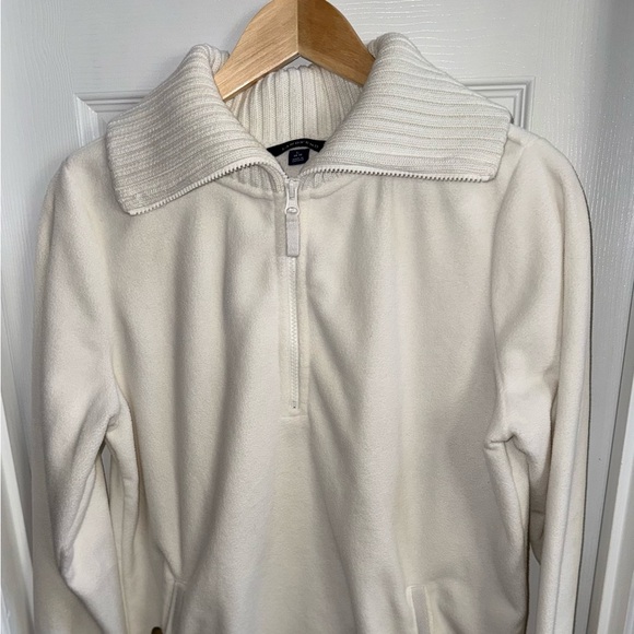 Lands' End Other - Lands End Quarter Zip White Women’s L 14/16 Fleece Thick Collar Button Pockets